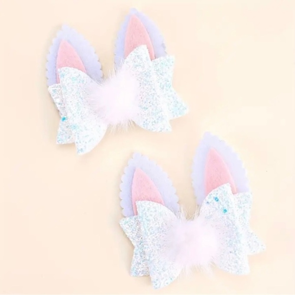 Bunny hair clip pink glitter